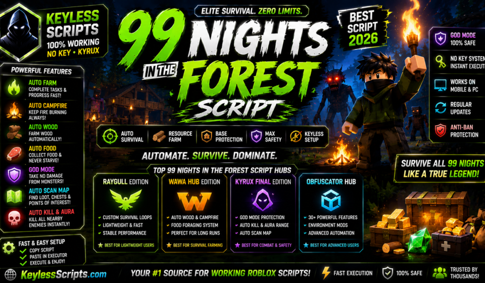99 Nights in the Forest Script Elite God Mode, No Key Kyrux 2026