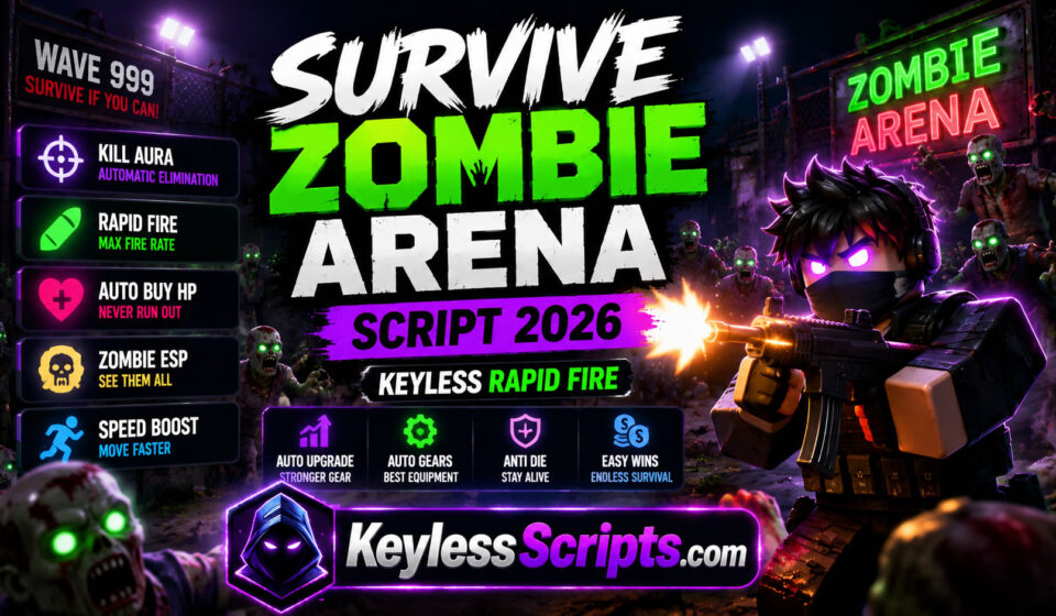 Best Survive Zombie Arena Script 2026, Keyless Rapid Fire