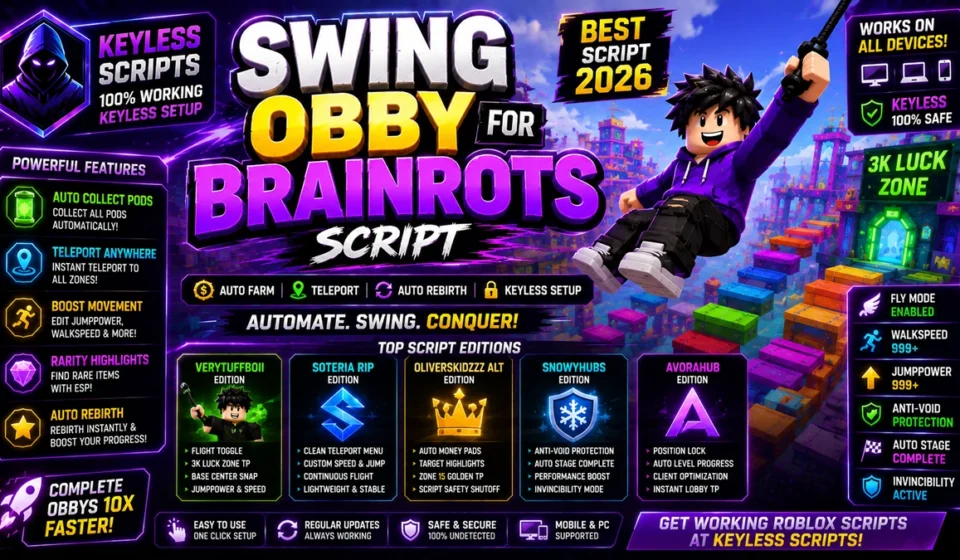 best swing obby for brainrots script 2026 auto farm keyless setup
