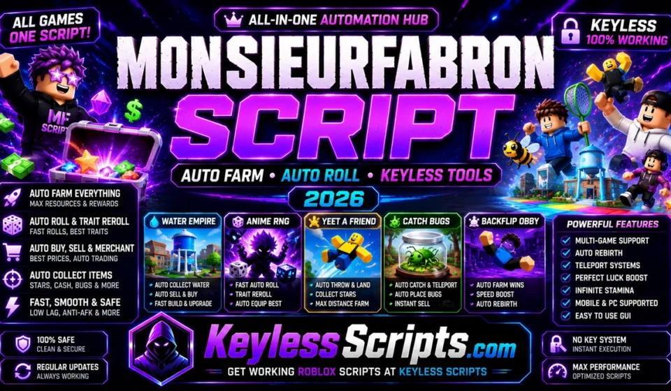 Advance through your favorite simulators instantly. Get the best Roblox MonsieurFabron Script of 2026 featuring anti-AFK modes and automatic quest systems.